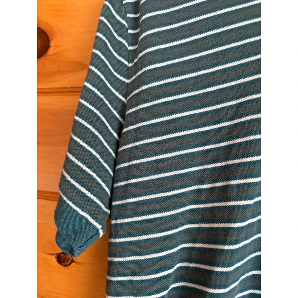 Eddie Bauer Mens Striped‎ Polo Shirt Teal White Short Sleeve Collared Size L